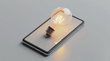 A glowing light bulb floating above a smartphone screen, representing innovation, creativity, and bright ideas in modern digital technology.