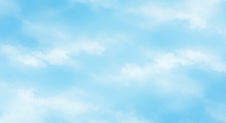 Abstract Sky Watercolor Background in Shades of Blue with White Cloud Shapes