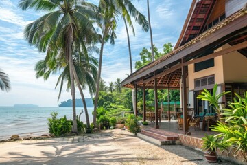Beach house tropical getaway blur background