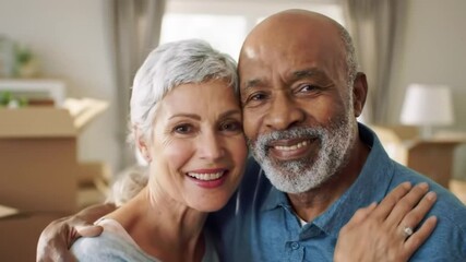 Mature Loving Couple Embrace in New Home, Celebrating Life's Milestones Together - Powered by Adobe
