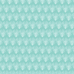 Fototapeta premium Sea Creatures Line Art Seamless Pattern. Coral, Sea Plants Background