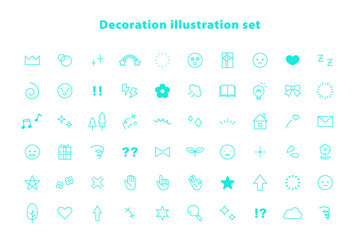 シンプル　装飾　アイコンセット 　かわいい　ミニマル　イラスト　セット　線画　表情　記号　感情