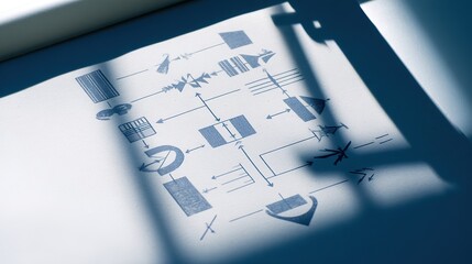 Abstract blue geometric flowchart symbolizing modern corporate efficiency and structured innovation