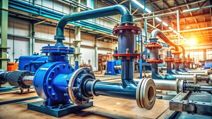 Industrial pipe installation on a water pump with Paralon pipes in a workshop setting, factory, tools,  factory