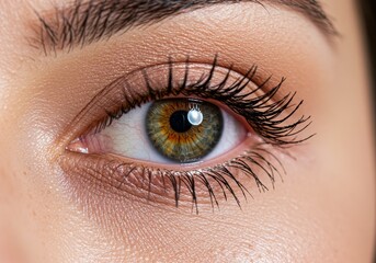 Obraz premium Close Up Photo of Human Eye Showing Details of Brown Green Iris Beauty Portrait