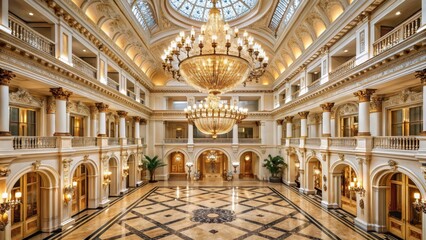 Obraz premium Grandiose atrium with high ceiling and ornate chandeliers in a luxurious setting , elegant design
