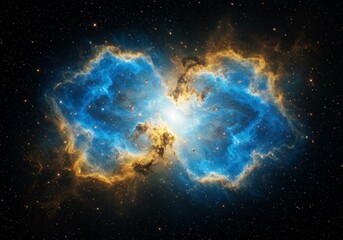 Fototapeta premium Cosmic Nebula Illustration Shows Blue and Gold Colors in a Starry Space Background