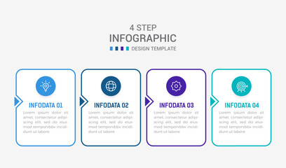 Obraz premium Four Step Infographic element design Vector template for presentation. process diagram and presentations step, workflow layout, banner, flow chart, info graphic vector illustration.
