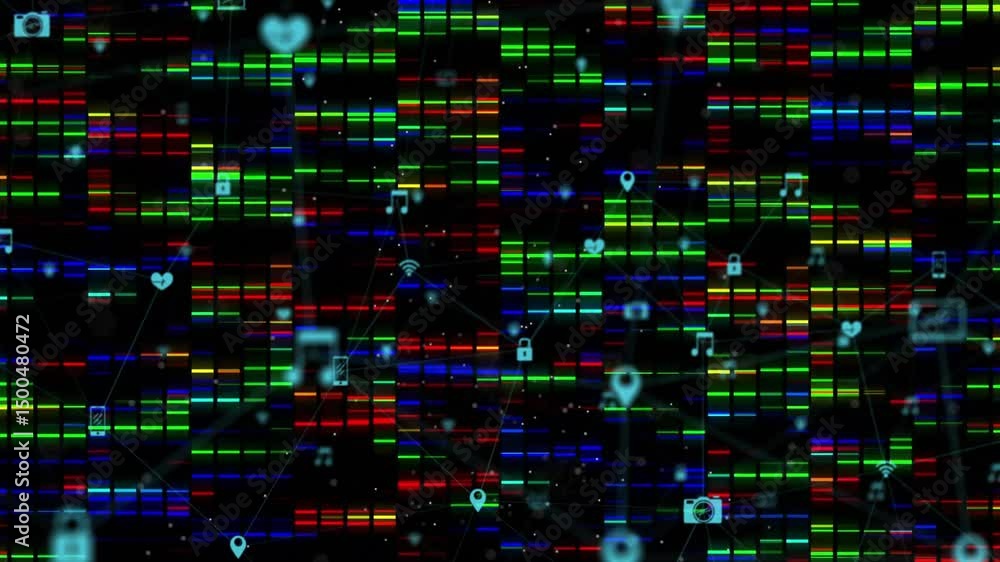 Poster Icons fading in after delay connecting to form expanding network for data flow then dissolving back