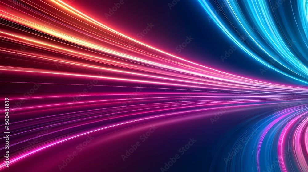Poster the image contains abstract streaks of vibrant light, predominantly pink and blue, curving and conve