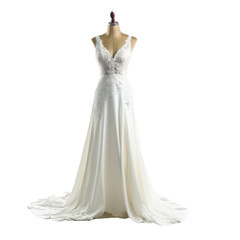 Fototapeta premium Elegant white wedding dress on mannequin.