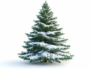 Obraz premium Winter pine tree with heavy snow cover isolated on white.