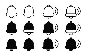 Notification bell icon set ringing silent solid variations