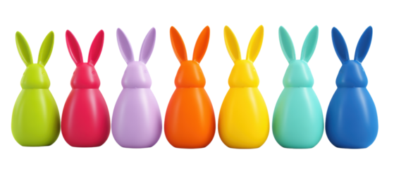 Colorful bunny figures for festive decoration.