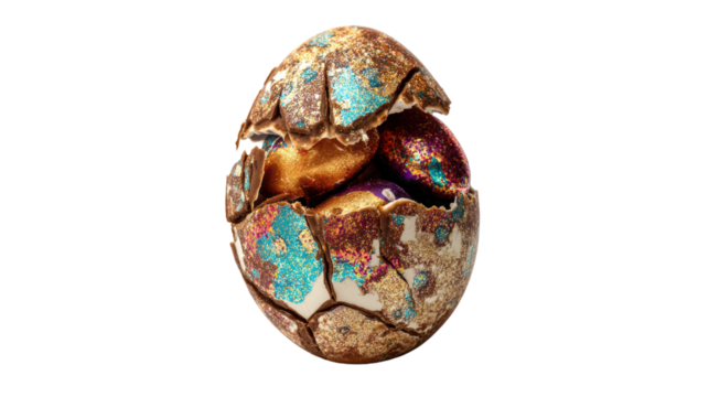 Colorful egg with intricate cracked shell design. - Powered by Adobe