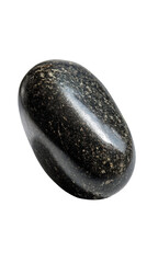 A smooth black pebble with unique patterns.