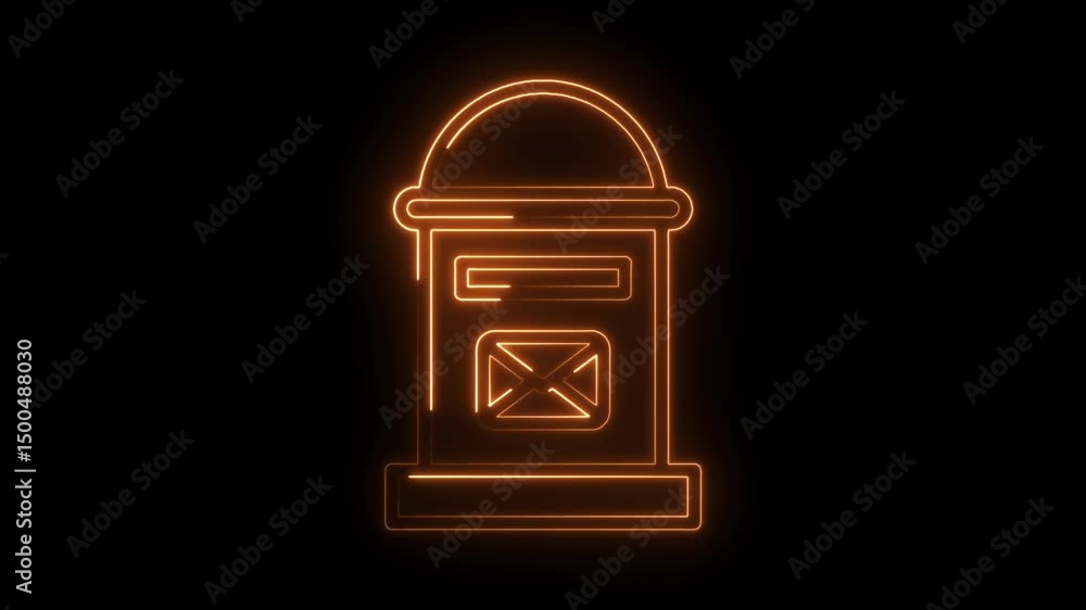 Poster glowing neon mailbox animation on black background for communication and messaging themes