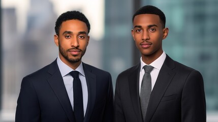 Two confident young professionals in formal attire. Portraying ambition and professionalism in the modern workplace.