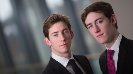 Two confident young professionals in formal attire. Portraying ambition and professionalism in the modern workplace.