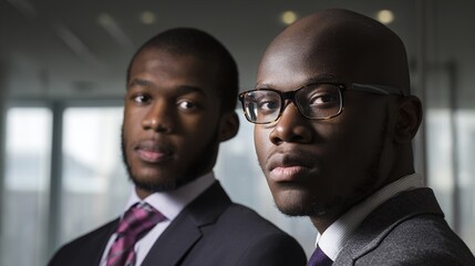Two confident young professionals in formal attire. Portraying ambition and professionalism in the modern workplace.