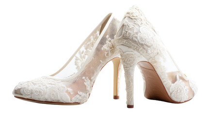 Elegant white lace high heels for special occasions.