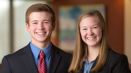 Two confident young professionals in formal attire. Portraying ambition and professionalism in the modern workplace.