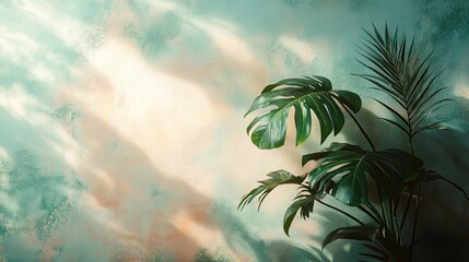 Lush greenery against a textured wall backdrop.