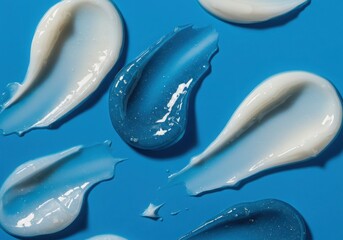 Obraz premium Cosmetic cream smears on a blue surface