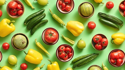 Circular arrangement of fresh produce, a vibrant display of nature's bounty