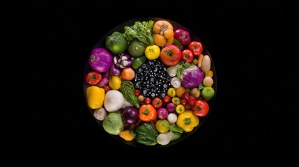 Circular arrangement of fresh produce, a vibrant display of nature's bounty