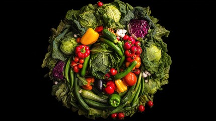Circular arrangement of fresh produce, a vibrant display of nature's bounty
