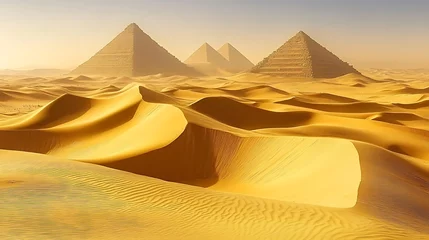  Majestic Egyptian Pyramids Landscape Immersed in Desert Golden Sunrise Glow © Tukijo