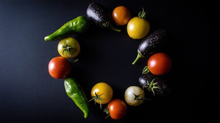 Circular arrangement of fresh produce, a vibrant display of nature's bounty