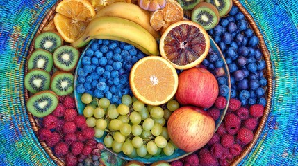 Circular arrangement of fresh produce, a vibrant display of nature's bounty