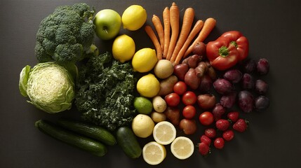 Circular arrangement of fresh produce, a vibrant display of nature's bounty