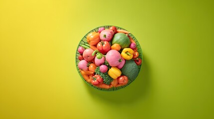 Circular arrangement of fresh produce, a vibrant display of nature's bounty