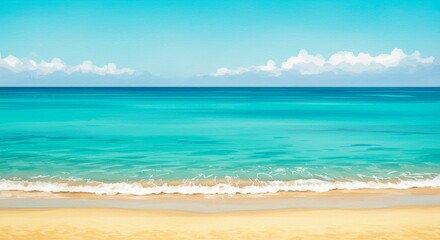 Obraz premium Illustration Of A Sunny Beach Scene With Turquoise Water And Golden Sand