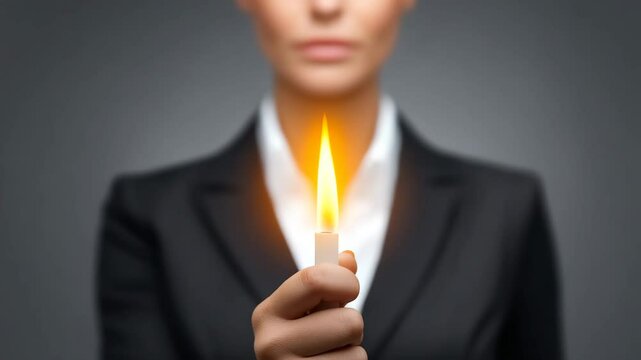 Guiding Light: A resolute figure in a tailored suit holds a glowing candle, its flame illuminating determination and focus, suggesting leadership, inspiration, and the illumination of ideas.