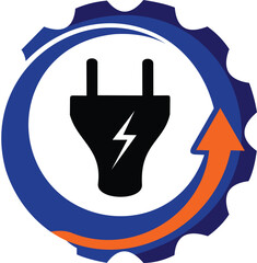 Electric Logo Power Plug End Gear Abstract. Flat Vector Logo Design Template Element