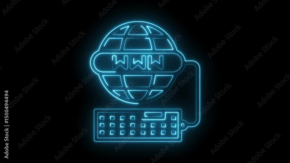 Poster cyber world internet connection futuristic global network with glowing neon keyboard outlines