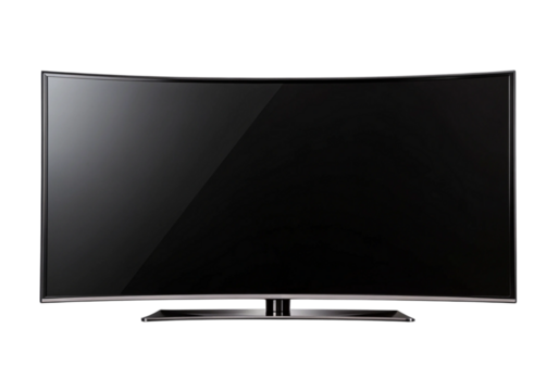 Modern curved smart tv screen isolated on a white background, On Transparent Background, Png