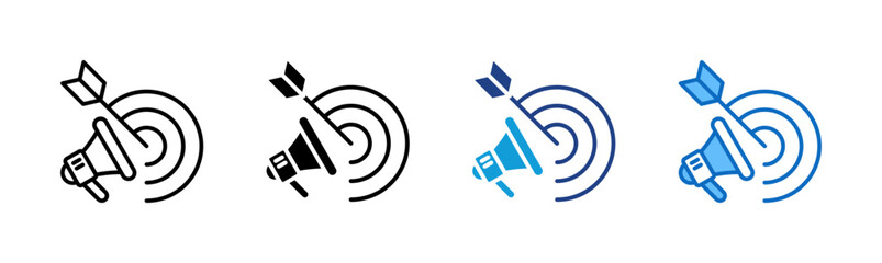 Target Marketing - Multi Style Icon - Dart hitting a megaphone represents precise business targeting and marketing outreach strategy