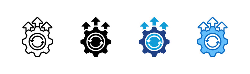 Obraz premium Agile Process - Multi Style Icon - Gear with upward arrows implies agile methodology or operational scaling