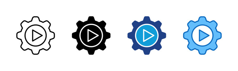 Automation Process - Multi Style Icon - Gear with play symbol, illustrating automation and operational startup for business.