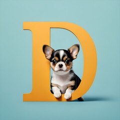 AI-generated illustration of a dog on a capital letter D.
