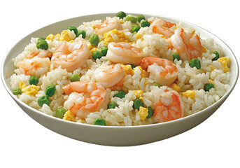 Delicious shrimp fried rice with peas isolated on a white background, On Transparent Background, Png