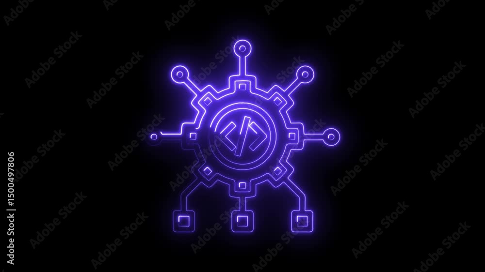 Aufkleber glowing neon code sharing symbol animation on a black background for technology concepts