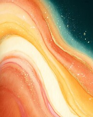 Fototapeta premium An abstract wave of vibrant colors blending seamlessly, showcasing a stunning mix of orange, gold, and teal, perfect for creativity and artistic projects.