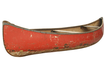 Vintage red canoe isolated on a white background, On Transparent Background, Png