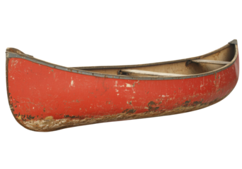Vintage red canoe isolated on a white background, On Transparent Background, Png